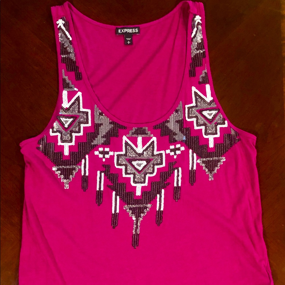 Express Sequin Embellished Aztec Tank